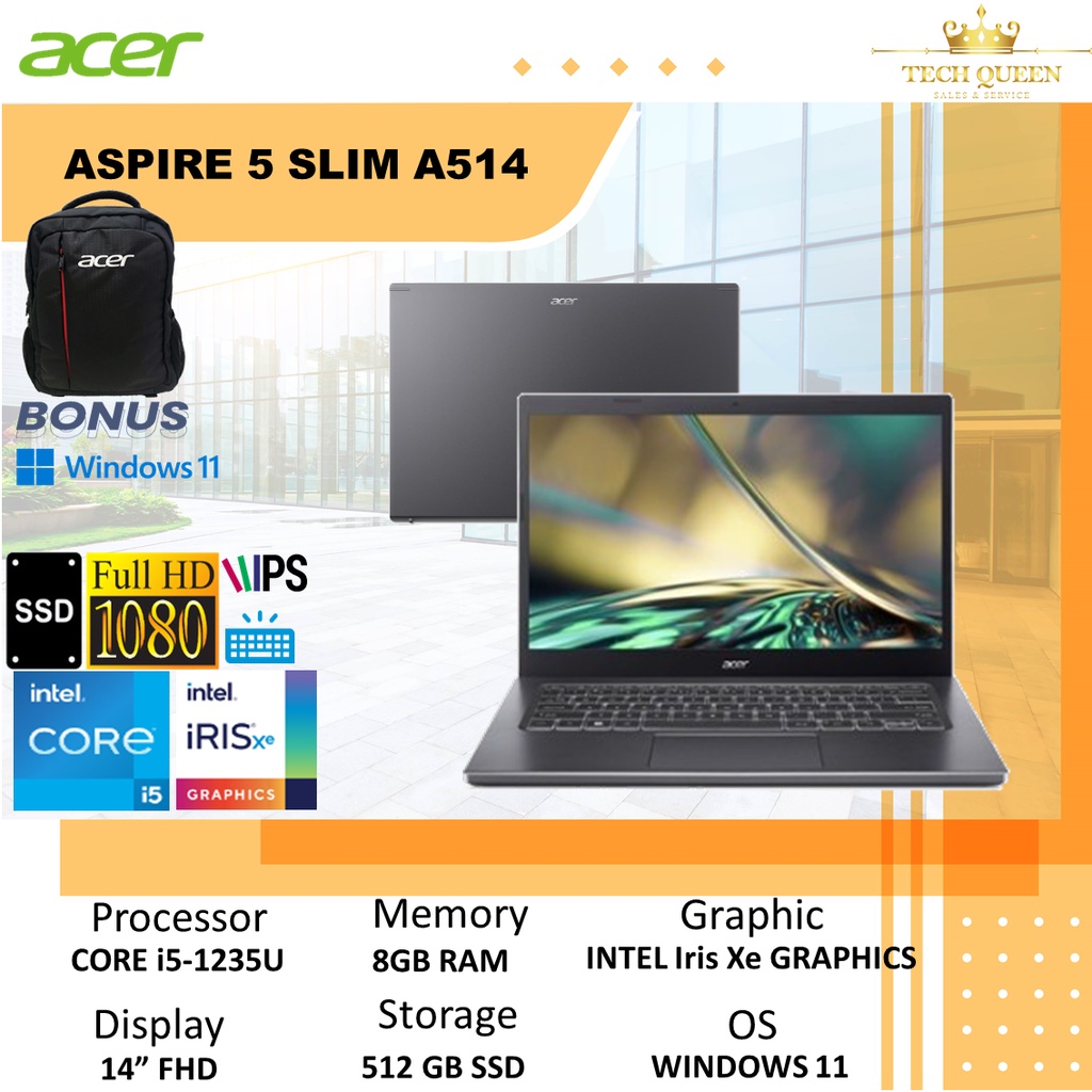 ACER ASPIRE 5 SLIM A514 I5 1235U 8GB 512SSD IRISXE WINDOWS11+OHS 14.0FHD IPS  GRY