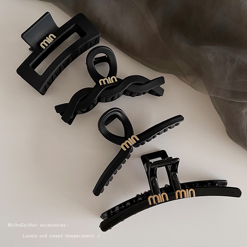 Klip Rambut Besar Hitam Sederhana Perempuan Kepala Belakang Plat hair grip volume Rambut multi -shark Klip Hiasan Kepala