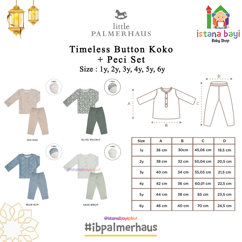 Palmerhaus IED SERIES - Timeless Button Koko Set + Peci by Little Palmerhaus /Koko anak 1-6 Tahun/IED Collection