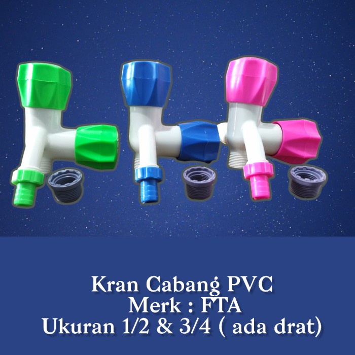 Kran Cabang PVC Mahkota Plastik FTA 1/2 3/4 Keran Dobel Toilet WC