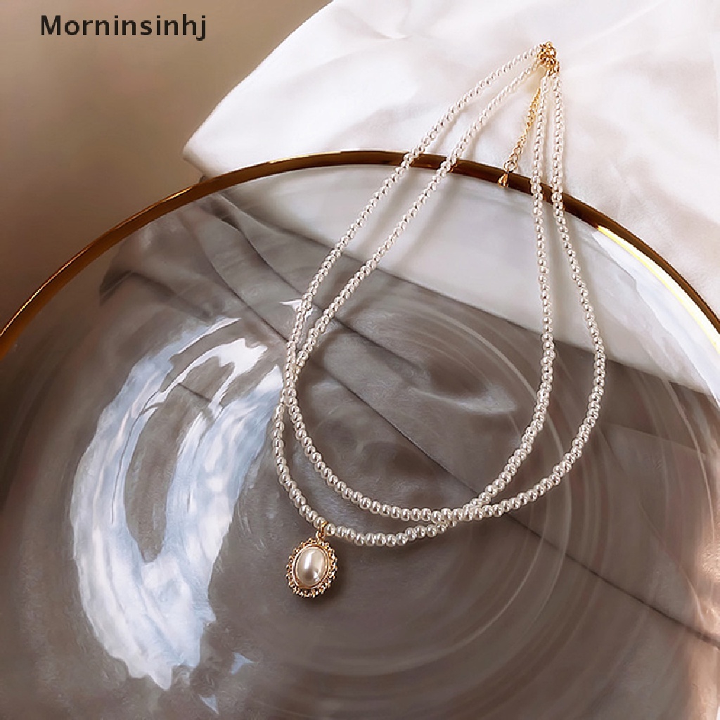 Mornin Kalung Liontin Kerah Mutiara Double Layer Elegan Perhiasan Wanita Choker id