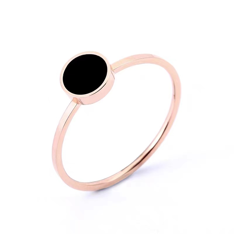 Cincin Bulat Bahan Titanium Steel Warna Hitam | Cincin Disk Ukuran 6 / 8 / 14mm | Cincin Lapis Rose Gold 18K Bahan Stainless Steel | Kotak Hadiah Untuk Hadiah