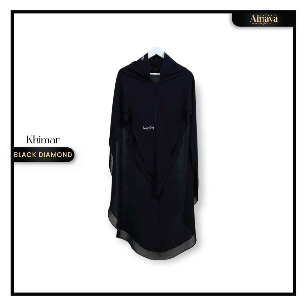 AINAYA HIJAB KHIMAR ONLY DEWASA HITAM BLACK DIAMOND BY INAYALESY BAHAN CERUTY ARMANI KERUDUNG SELOBO