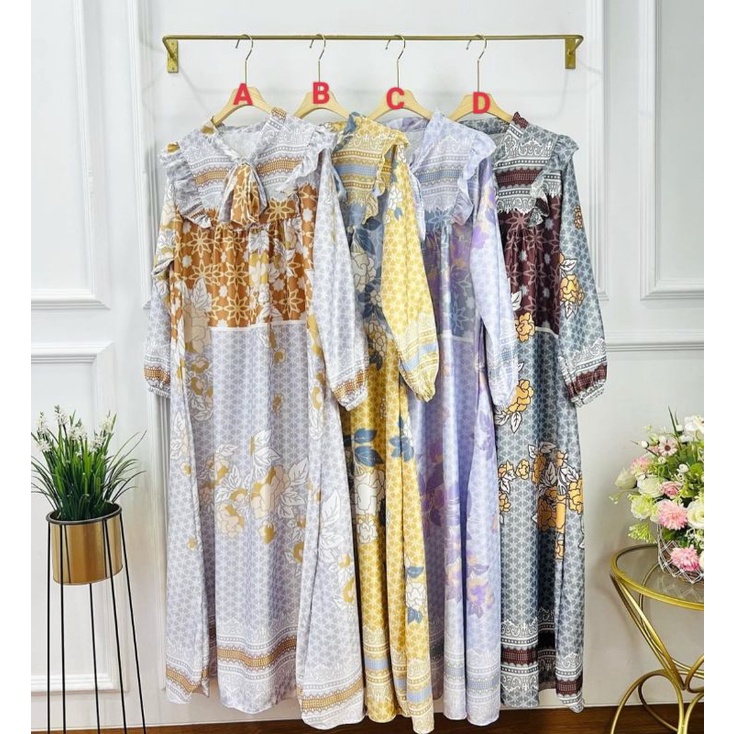 Gamis motif vintage silk jumbo ld 110 dress motif korea terbaru baju mulim wanita bigsize gamis bung