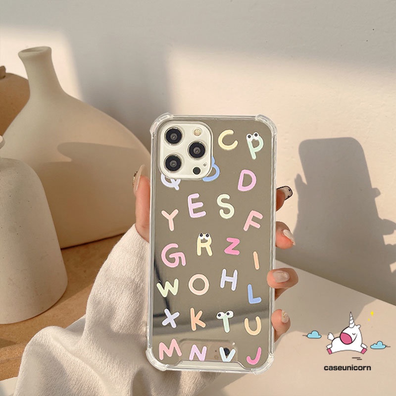 IPHONE Kompatibel Untuk Iphone11 Pro Max7 8 Plus 7plus 8plus 12 13 Pro MAX XR X XS MAX SE 2020 Kartun Lucu Alfabet Make Up Cermin Shockproof Case Soft Cover
