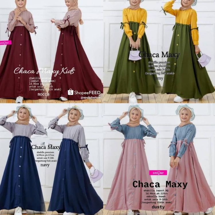 Sale Terbatas Chaca kids gamis anak muslim perempuan tanggung long dress serut susun kid wanita anak