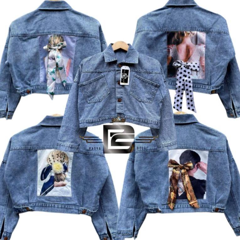 Paling Dicari Jaket Jeans Crop Pita Emblem 3D // Jaket Pita Belakang