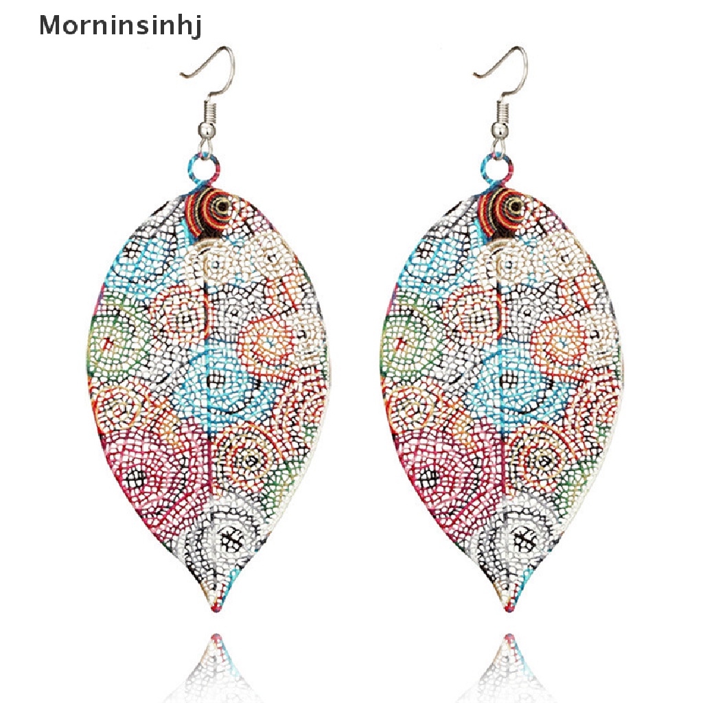 Mornin Boho Long Leaf Leaves Drop Menjuntai Anting Ethic Multicolor Anting Besar Perhiasan id