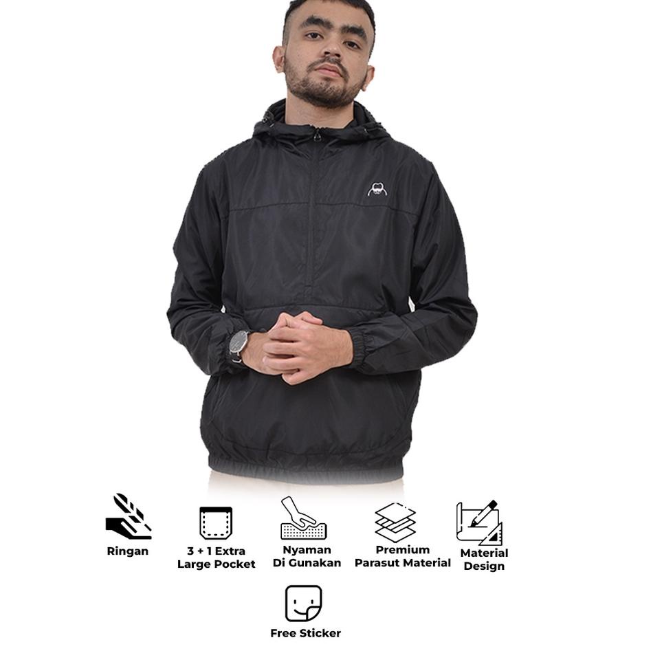 ♡ BREY Jaket Pria Cagoule Parasut Saku Besar Hoodie Maze Jacket ✯