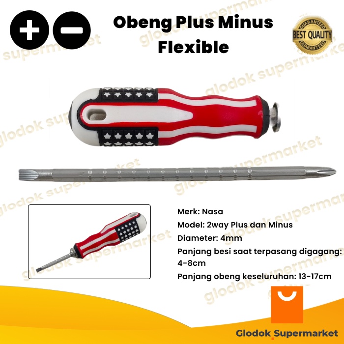 Obeng Bolak Balik Flexible Nasa Panjang 4-8cm Diameter 4mm Plus Minus Magnet 2 Way