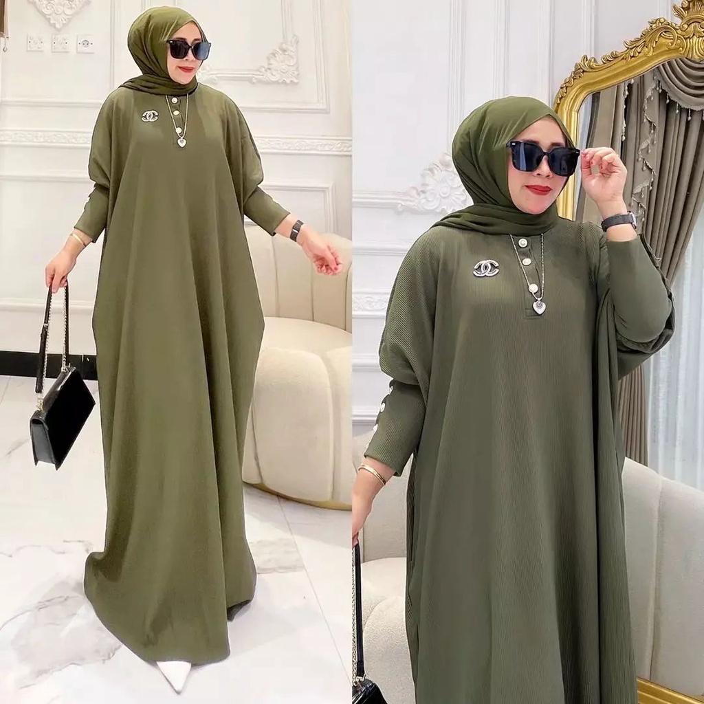 COD- Helwa Kaftan Dress Gamis Muslim Maxy Wanita Polos Basic Matt Cringkle Airflow Fit To XL Jumbo Premium