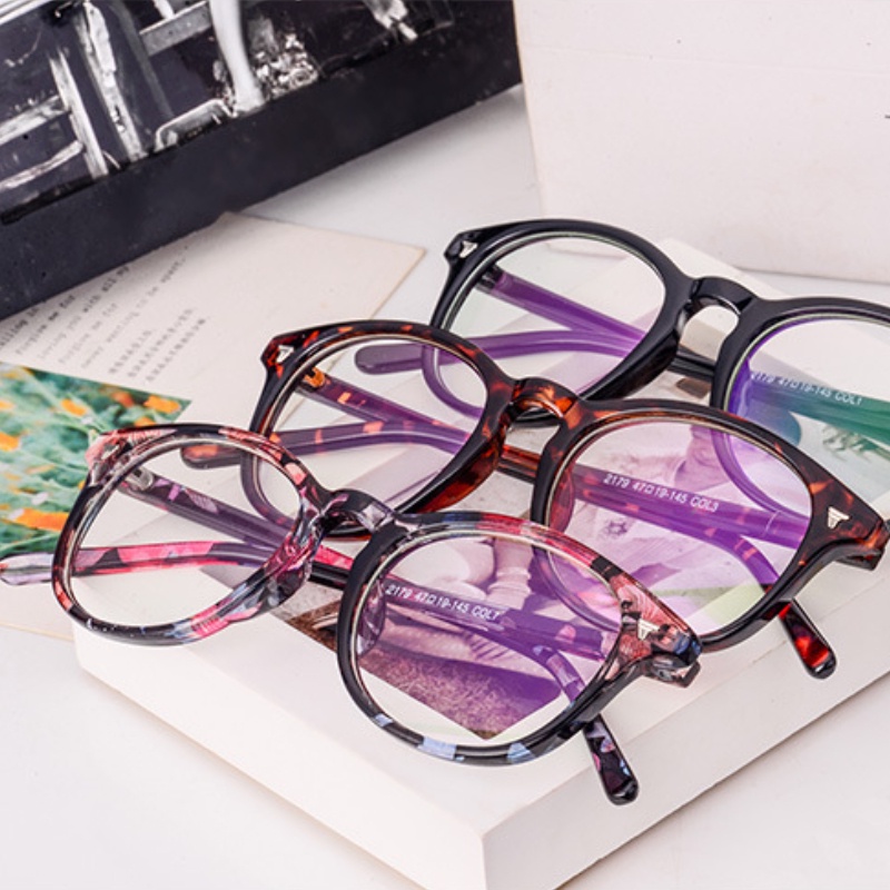 (YUZHU) Kacamata Anti Radiasi Gaya Klasik Untuk Wanita Retro Fashion Bingkai Bulat Leopard Eyeglasses