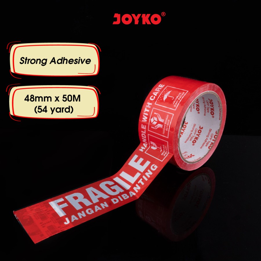 

Lakban Fragile Jangan Dibanting Joyko OPP-3FR 48 mm x 50 Meter Merah