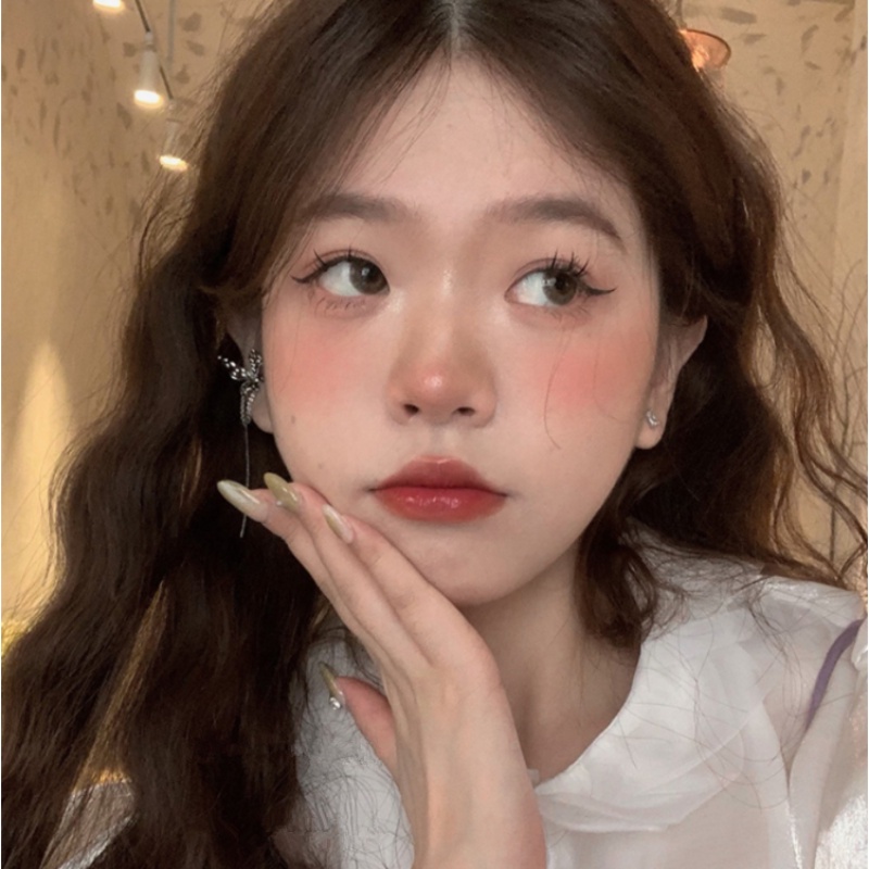 Papaozhu Korea s925 Perak Rantai Panjang Kupu-Kupu Klip Anting-Anting Untuk Wanita Gadis Tidak Teratur Berlian Imitasi Kecil Studs Rumbai Cuff Earrings Fashion Perhiasan Hadiah