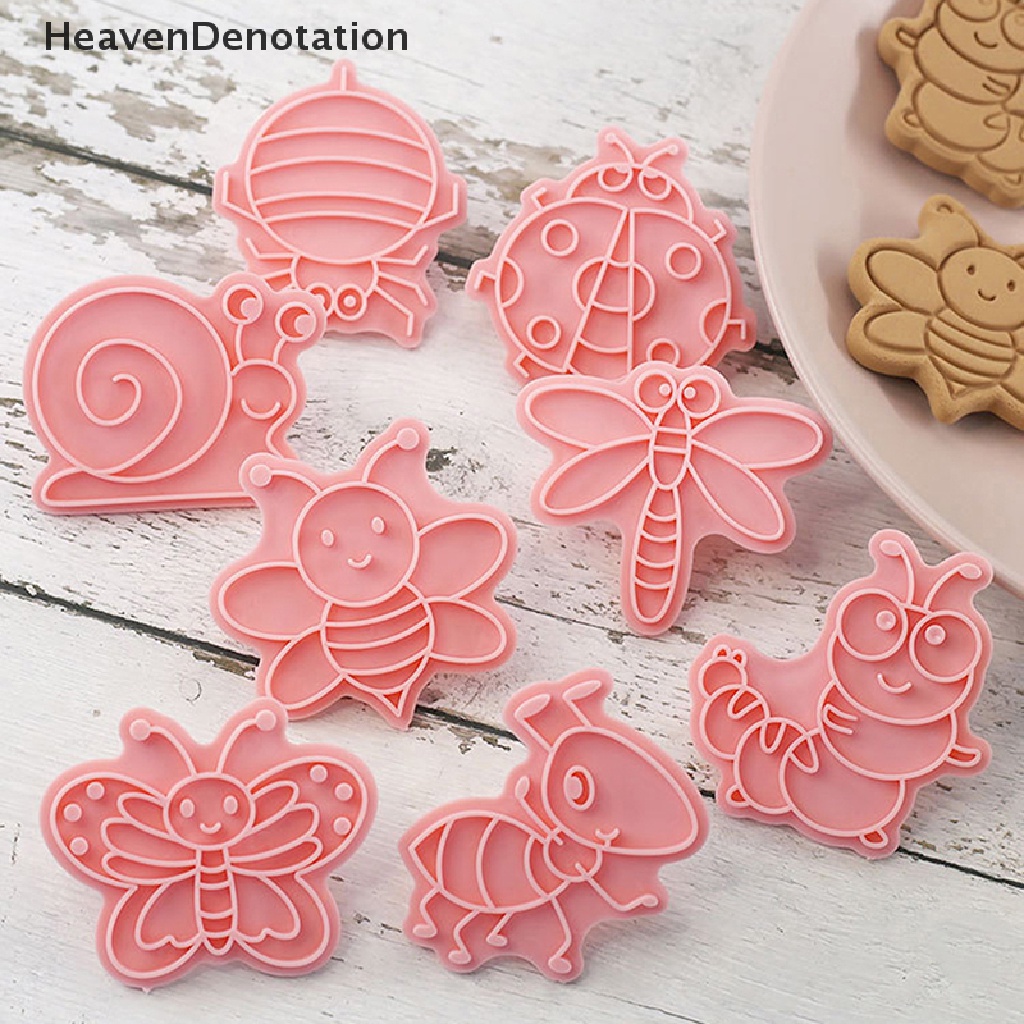 [HeavenDenotation] 8Pcs / set Forest Animal Elephant Lion 3D Cartoon Cookie Mold Biscuit Cutter Stamps Bee Butterfly DIY Fondant Plunger Cake Tools Kitchen Baking Pastry Bakeware Sup