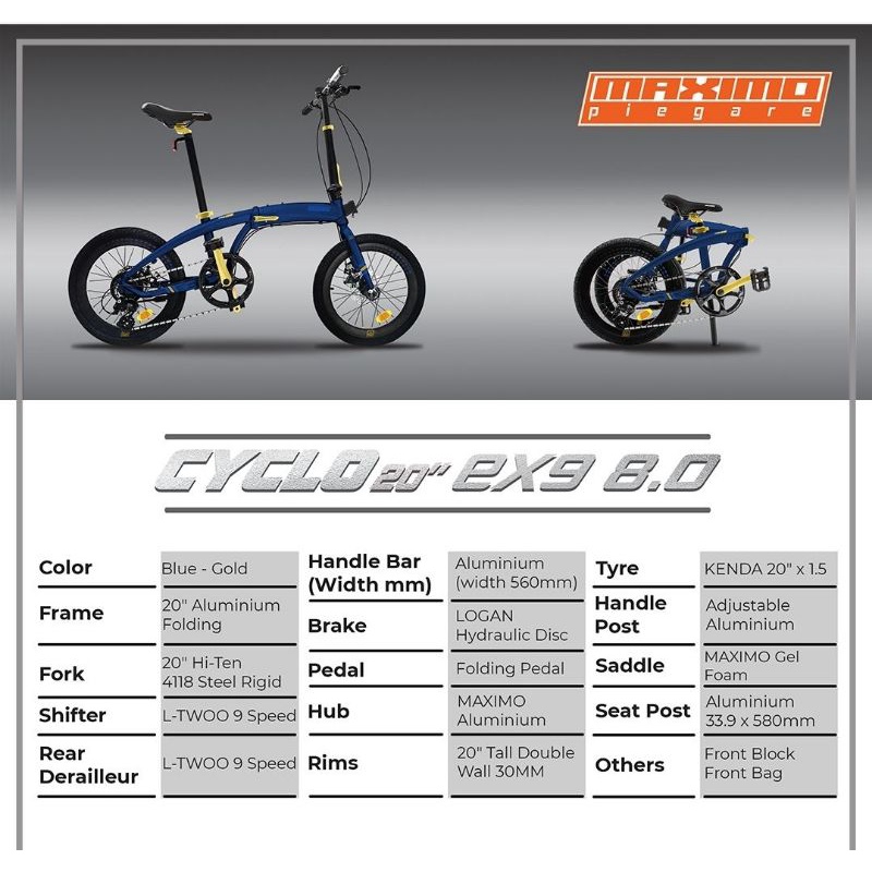 Sepeda Lipat MAXIMO CYCLO EX9 8.0 uk 20 inch
