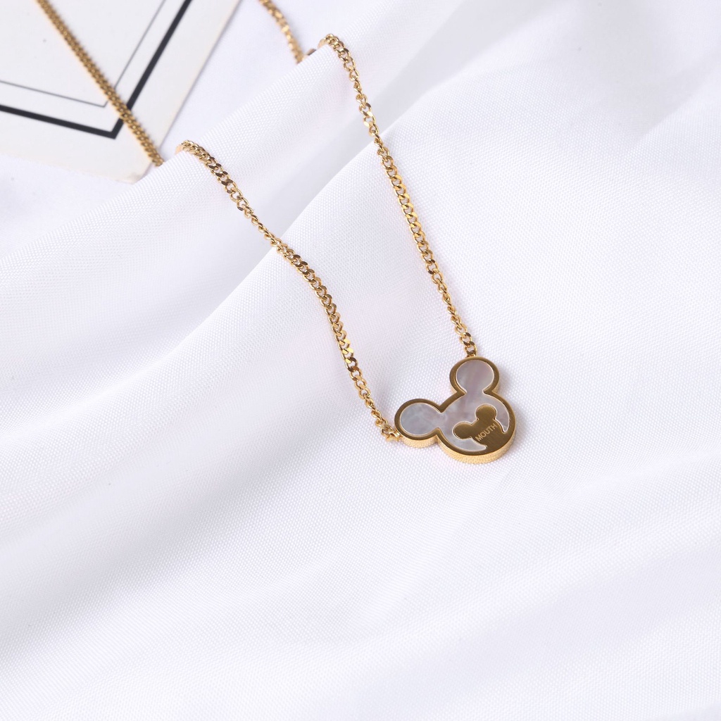 Kalung Mutiara Putih Alami | Kalung Rantai Dengan Liontin Beruang | Rose Gold 18k | Aksesoris Bahan Stainless Steel Untuk Wanita