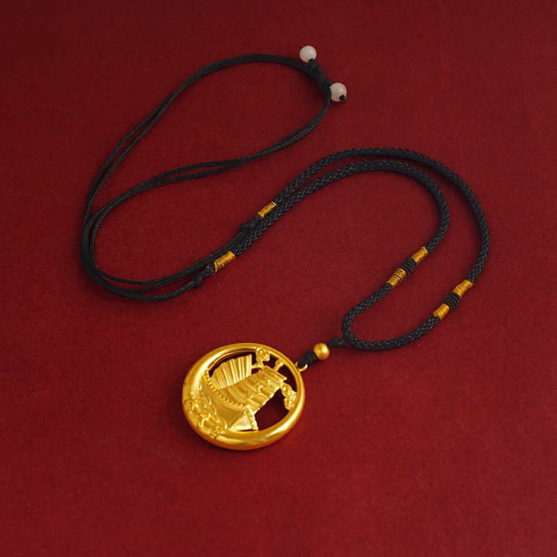 Goldkingdom Perhiasan Fashion Emas Asli Kadar 375Bangkok Aksesoris Ready Stock Dilubangi Emas Bulat Merek Liontin Kalung Fuyu Berlayar Rantai Tali Yang Dapat Disesuaikan