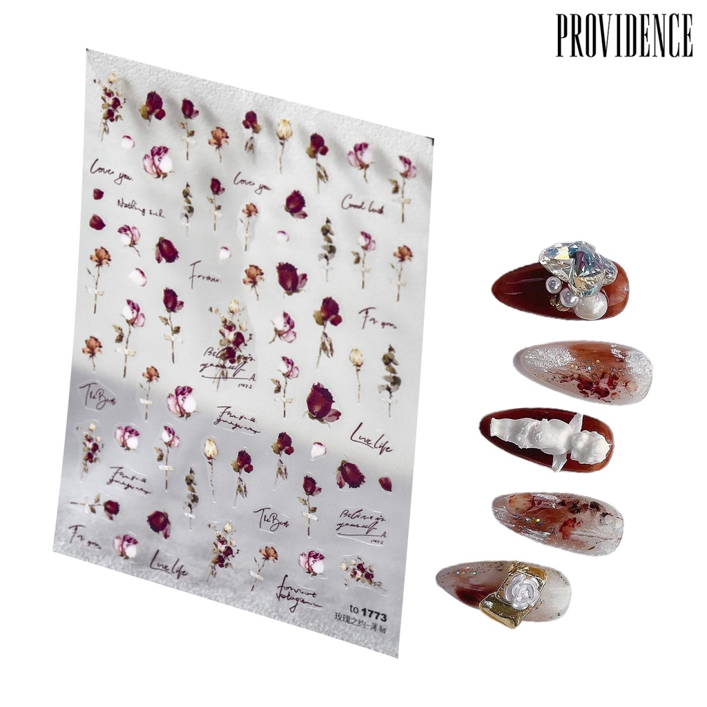 Providence Nail Patch Tidak Luntur Self-adhesive Pasta Mudah DIY Efek 5D Gaya Jepang Lucu Nail Art Rose Stiker Perlengkapan Kuku