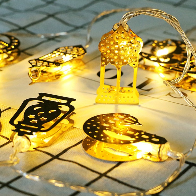 Festival Pesta Retro Dekorasi Seni Besi DIY Hangat String Light Kamar Taman Bar Dekorasi Alat Peraga Castle Bulan Bintang Lampu Gantung Tenaga Baterai Pencahayaan Ornamen 10led Lebaran String Lampu