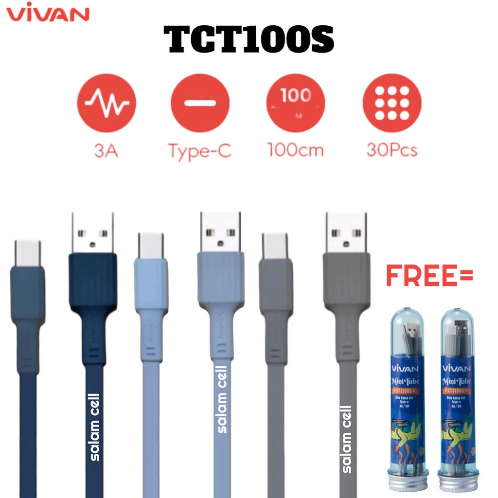 Kabel Data Type-C Vivan TCT100S 3A Original Garansi Resmi