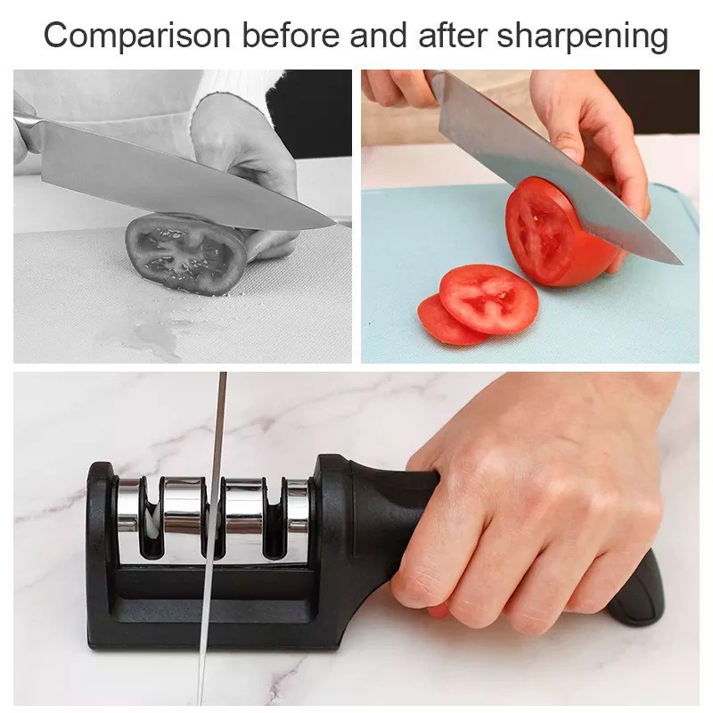 Asahan Pisau Gunting lengkap 3 Step Knife Sharpener / Alat Pengasah 3 Slot Tahapan Penajam Peruncing Manual Anti Slip Knife Scissor Grinder Sharpener Praktis Serbaguna