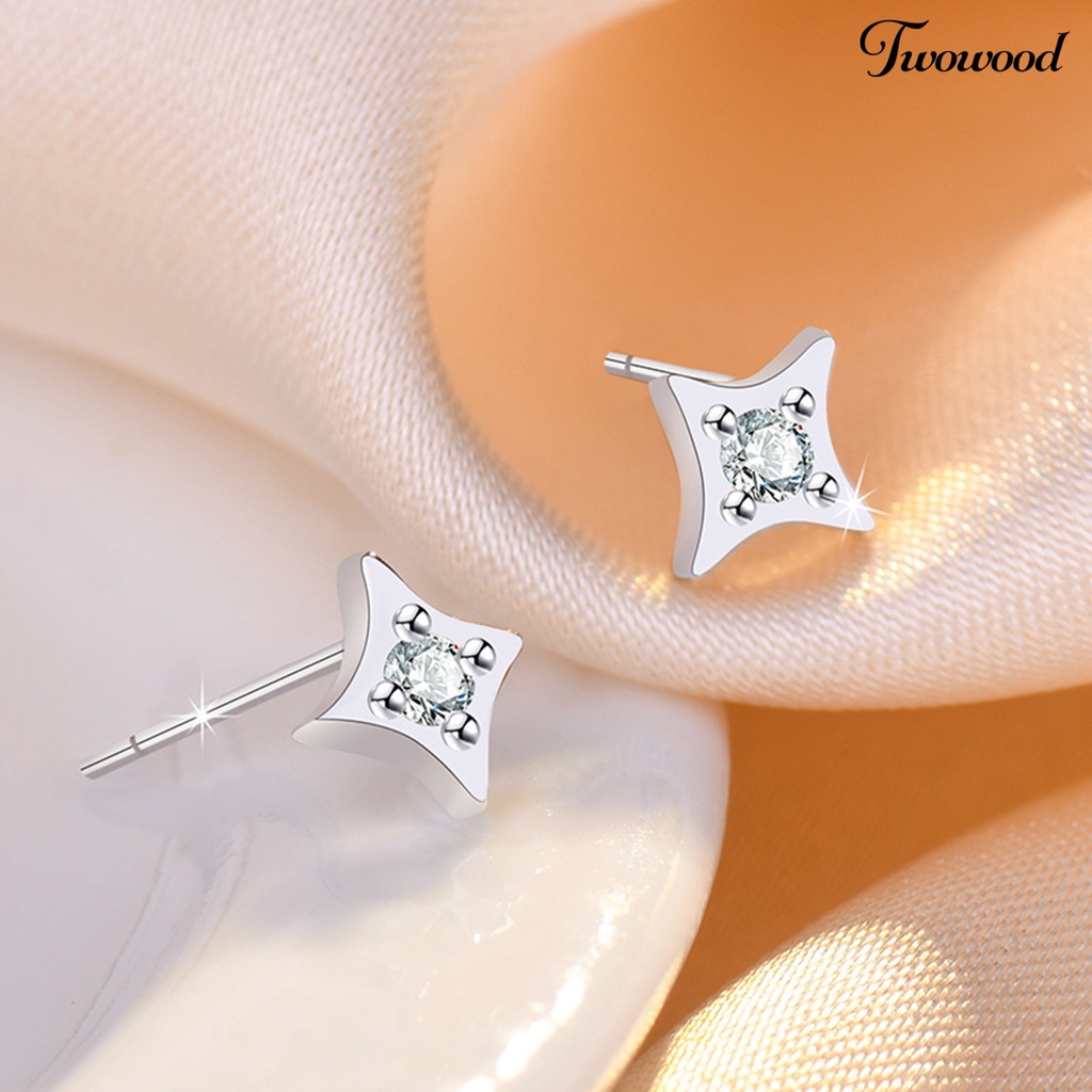 Twowood 1pasang Wanita Ear Studs Bentuk Pentagram Pengerjaan Halus Semua Pertandingan Shiny Gaya Sederhana Canggih Petite Star Earrings Aksesoris Populer