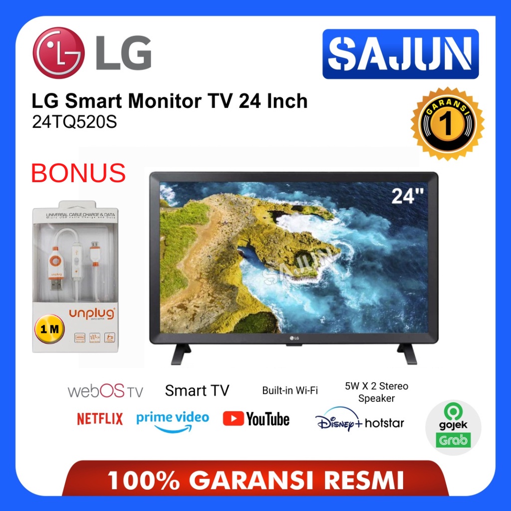 LG Smart Monitor TV 24TQ520S-PT 23.6'' HD LED WebOS WIFI HDMI USB ( FREE PACK KAYU )