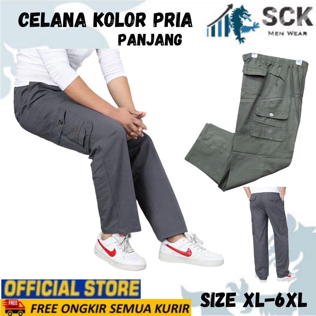 Celana PANJANG Pria POLOS HD Import ukuran JUMBO / Kolor  Distro Pinggang Karet Bahan Katun - sckmenwear GROSIR