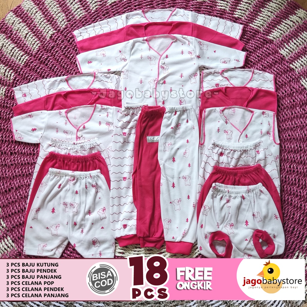 Isi 18 PCS Paket Lahiran Gift Set Baju Celana Bayi Baru Lahir Usia 0-3 Bulan Newborn Aneka Motif - Hampers Bayi - Set Kado Bayi - Pakaian Bayi Newborn