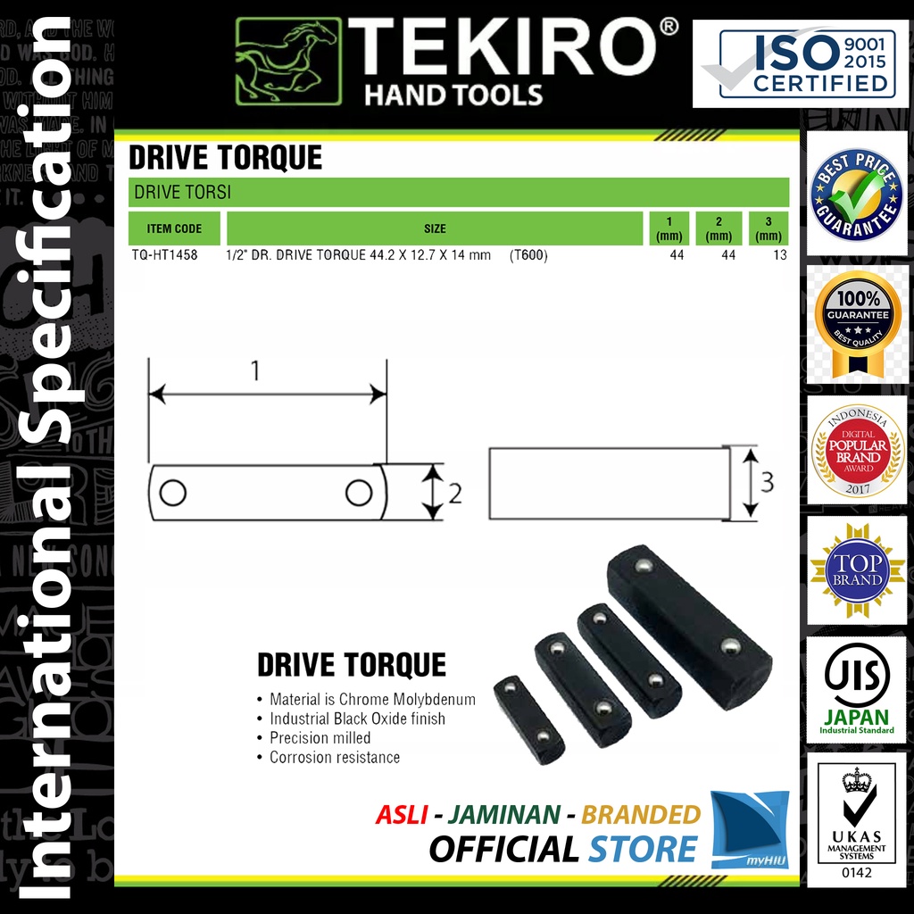 Kaliber Kunci Torsi Professional 1/2&quot; inch 12 ~ 68 N.m Gagang Momen - Drive Pro Torque TEKIRO