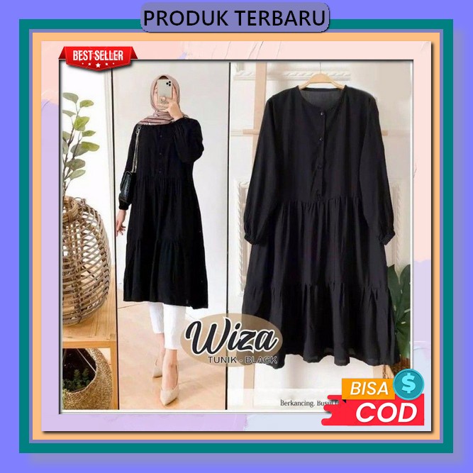 Tunik Muslim Long Tunik Import Polos Hitam Lengan Panjang Wanita Remaja Cewek Wiza Tunik Atasan Wani