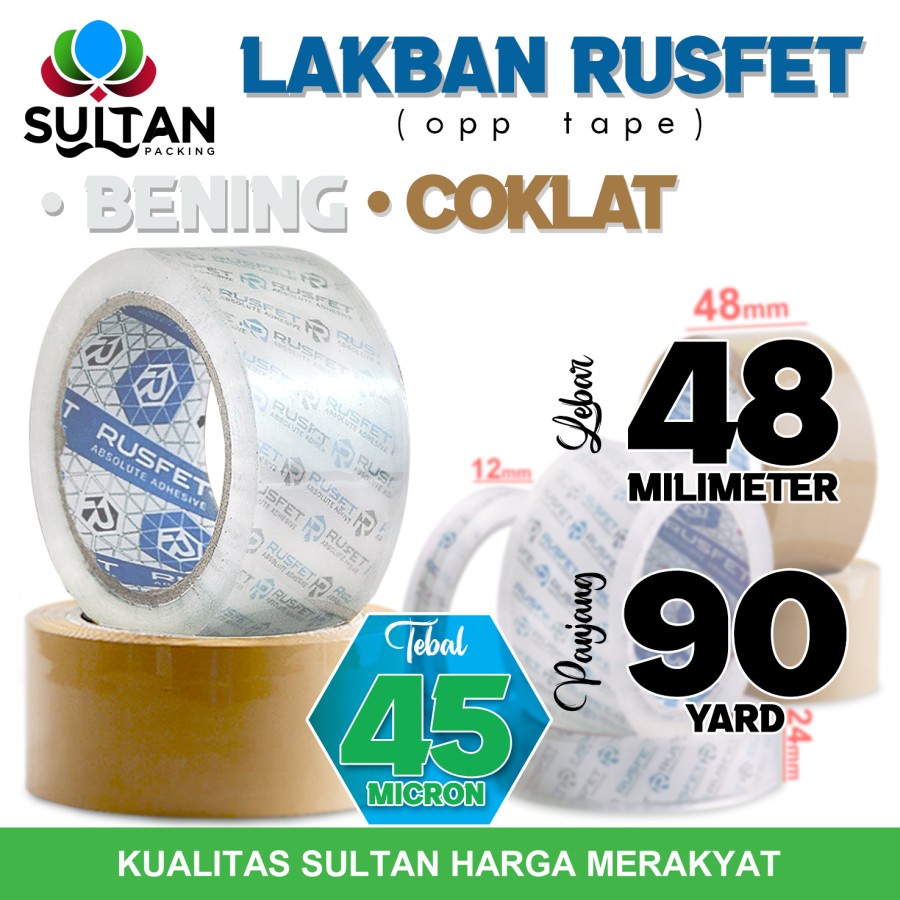 

Lakban isolasi Solatip 48mm x 90yard OPP Tape RUSFET Plakban / Satuan