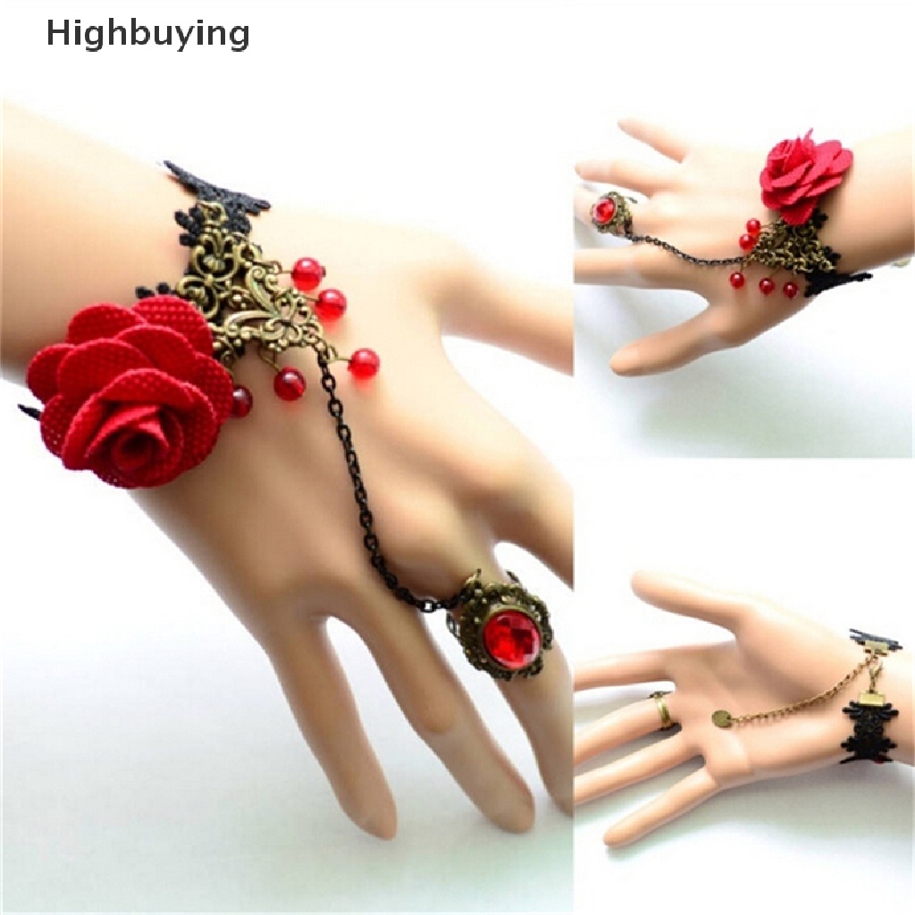 Hbid Fashion Gothic Lolita Retro Vintage Bunga Vampir Jumbai Mawar Renda Gelang Glory