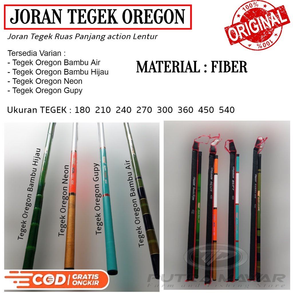 Joran Pancing Tegek Oregon Gupy Neon Bambu Air & Hijau Ruas Panjang Material Fiber Action Lentur Den