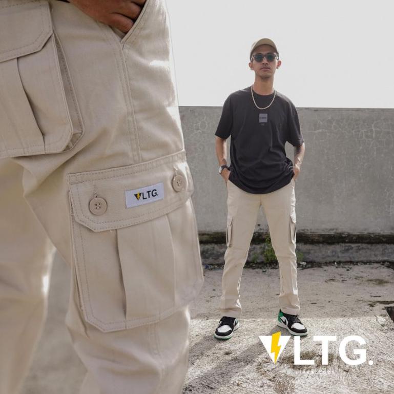 READY Celana Cargo Panjang VLTG.industry Warna Cream Kualitas Bahan Premium A