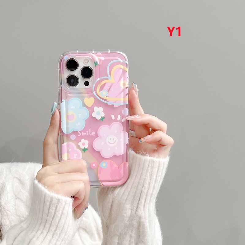 IPHONE Case Kompatibel Untuk Iphone14 13 12 11 Pro Max 7plus XR 6 6S 7 8 Plus X XS Max 11 Pro Max Ins Korea Lucu Smile Fresh Sunflower Colorful Love Heart Shockproof Airbag Lembut TPU Cover