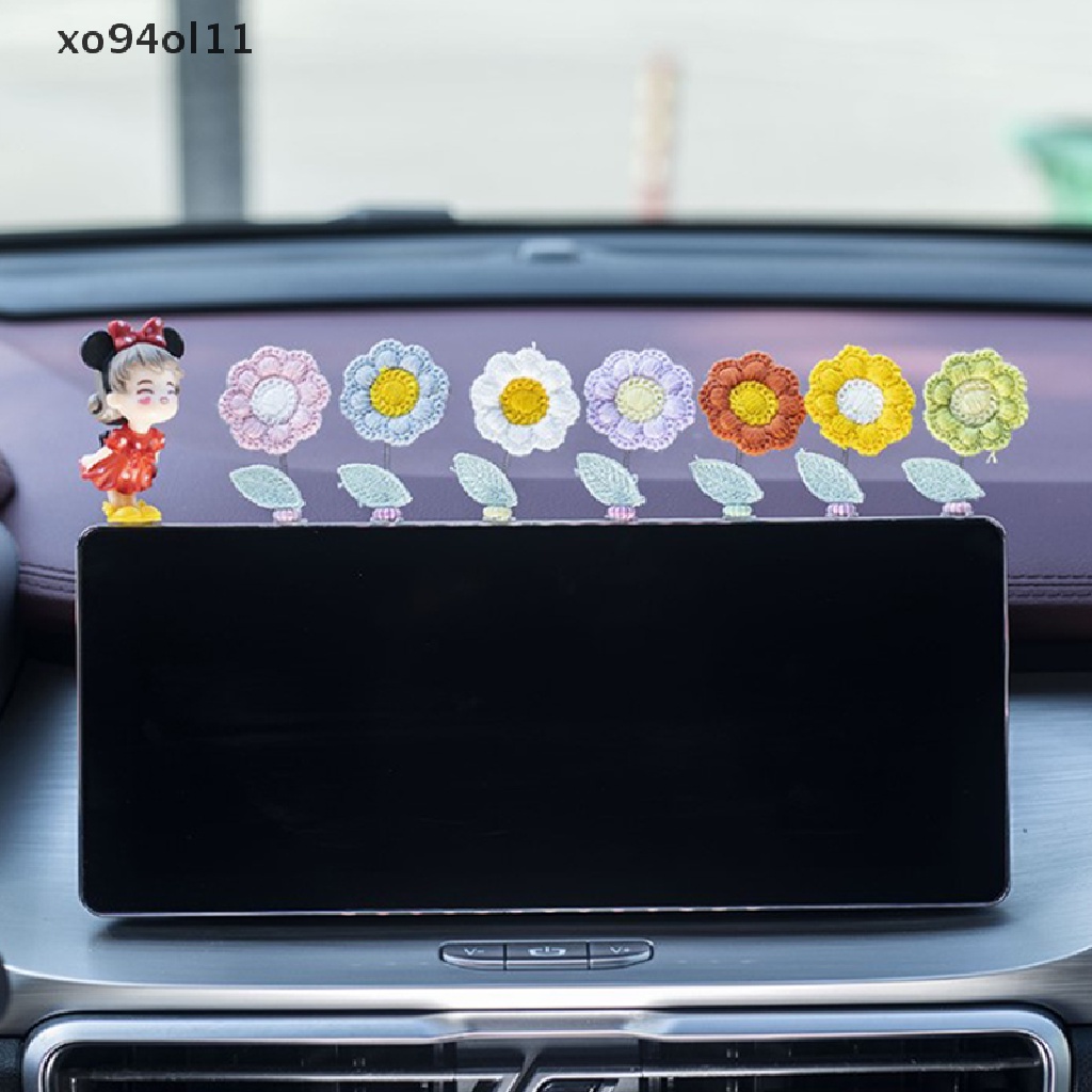 Xo Bunga Crochet Buatan Sendiri Dekorasi Interior Mobil Lucu Goyang Kepala Bunga Hiasan Mini Dashboard Mobil Decor Dancing Flower OL