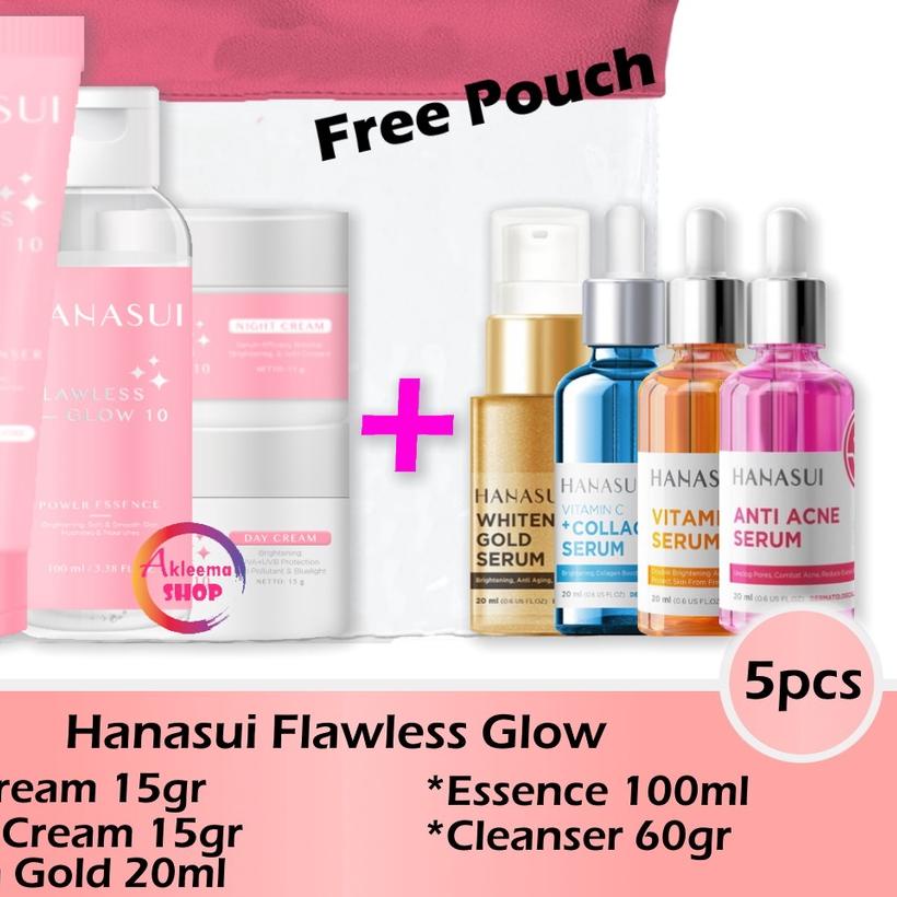 Ω Paket Hanasui Flawless Glow 5pcs (Day+Night+Serum+Essence+Cleanser) ❀
