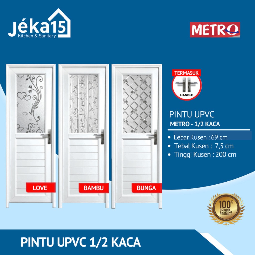 PINTU KAMAR KACA 1/2 UPVC KOMPLIT HIGH QUALITY