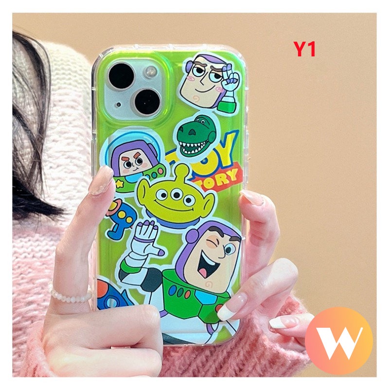 Kartun Lucu Buzz Lightyear Shockproof Airbag Case Kompatibel Untuk iPhone 7Plus XR 11 14 13 12 Pro MAX X XS MAX 6 6S 8P Plus SE 2020 Imut Strawberry Bear Toy Story Lembut TPU Cover