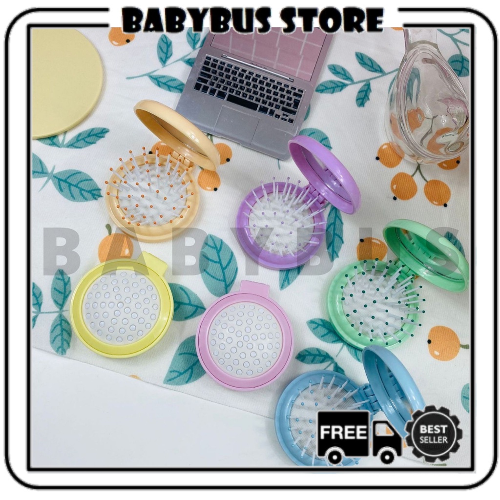 BBS Sisir Rambut Lipat Kaca Bulat 2in1 Anti Kusut Sisir Travel  Mini Portable Import Murah