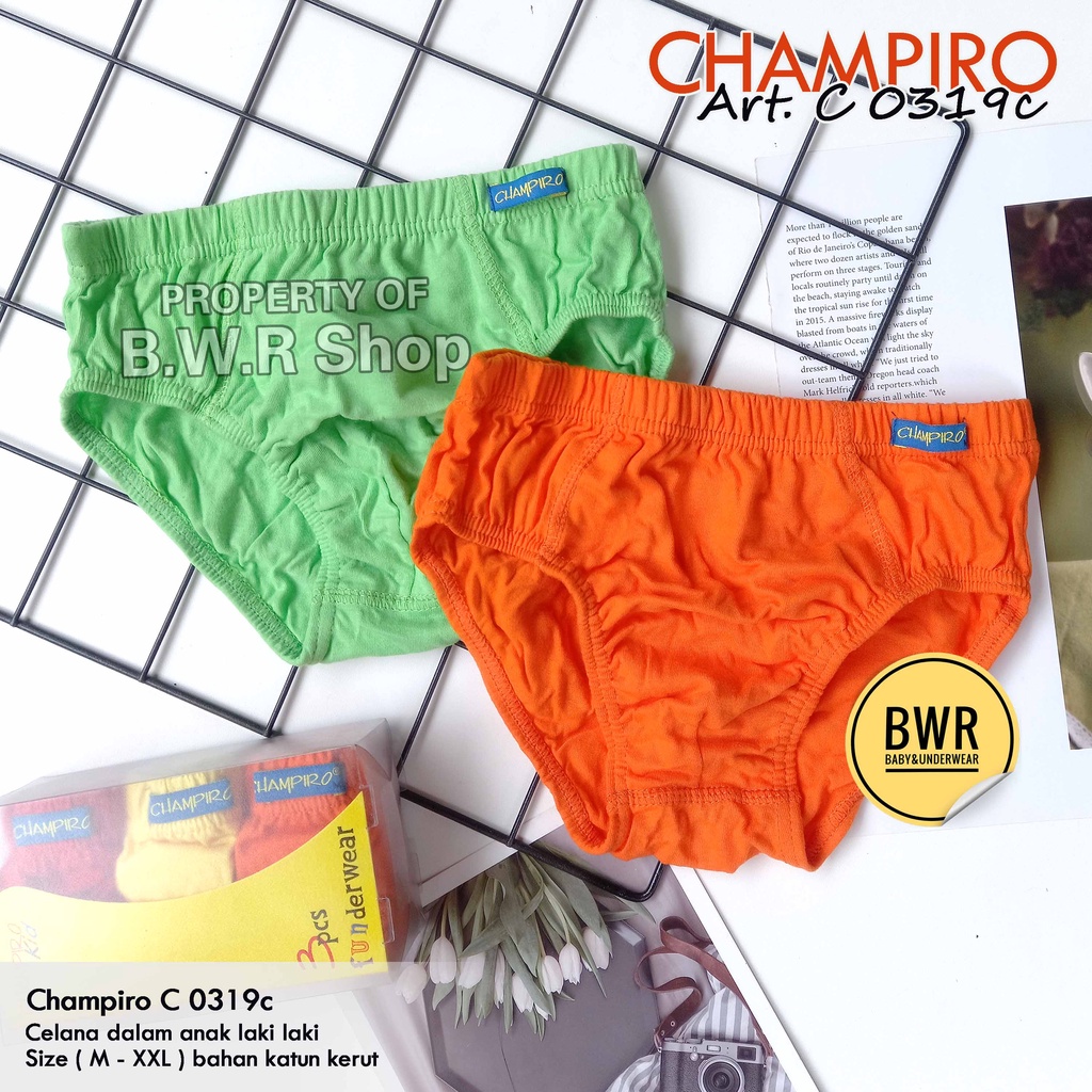 [ 3pc ] CD Champiro 0319 KUNING / Celana Dalam Anak Laki Laki Champiro C.0319c Karet Kerut | Bwr