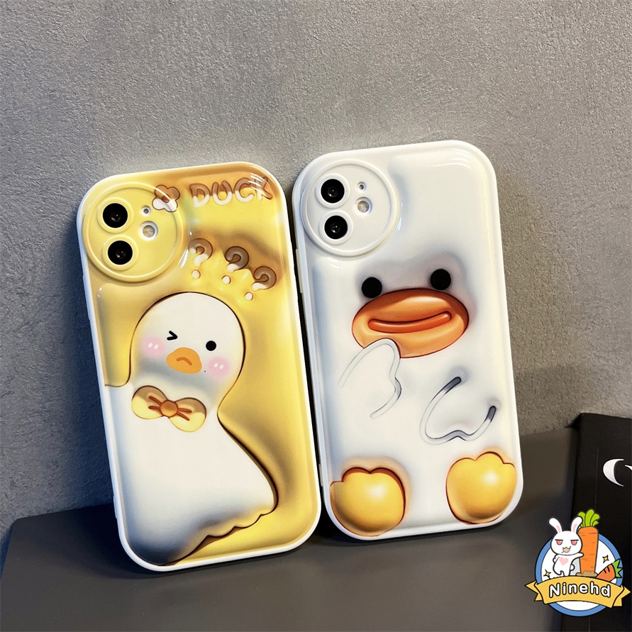 IPHONE Casing Kompatibel Untuk Iphone14 13 12 11 Pro Max X Xr Xs Max8 7 6 6s Plus SE 3D Vision Lucu Kartun Bebek Casing Ponsel Perlindungan Kamera Bantal Udara Shockproof Pelindung Penutup Belakang