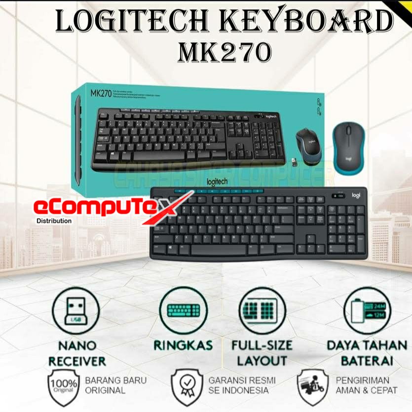 KEYBOARD MOUSE LOGITECH MK270 / MK 270 WIRELESS COMBO FULL SIZE - GARANSI RESMI