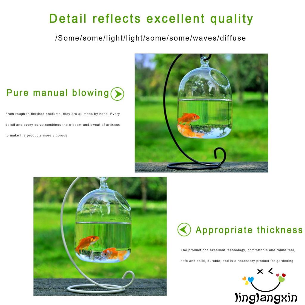 Llx-tangki Mangkok Ikan Gantung Kaca Meja Dengan Stand Untuk Meja Taman Rumah Fish Moss