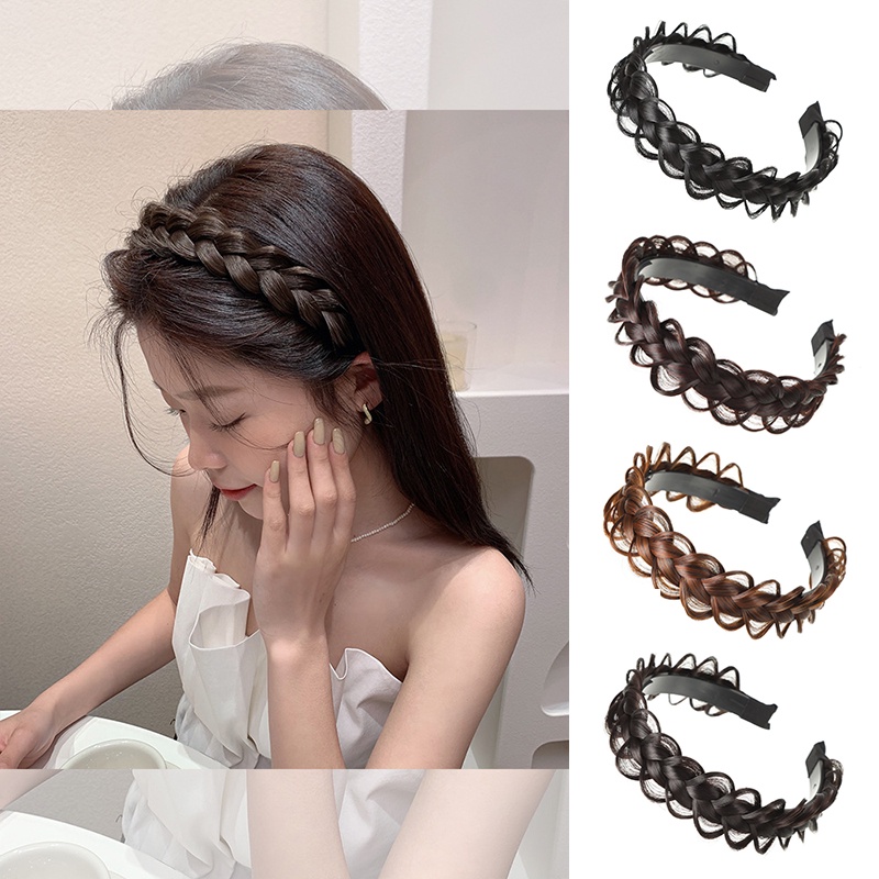 Wanita Korea Wig Kepang Ikat Kepala Non-slip Twist Wig Rambut Band Aksesoris Rambut