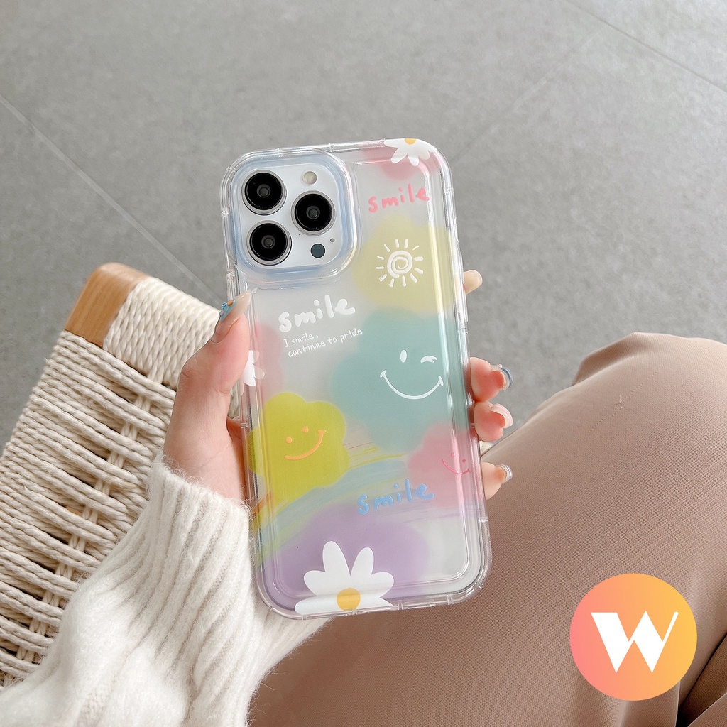 IPHONE Colorful Cinta Hati Shockproof Airbag Case Kompatibel Untuk Iphone7 8 6 6S Plus XR 11 14 13 12 Pro Max X XS Max 11 Pro Max Ins Korea Lucu Smile Fresh Sunflower Soft TPU Cover