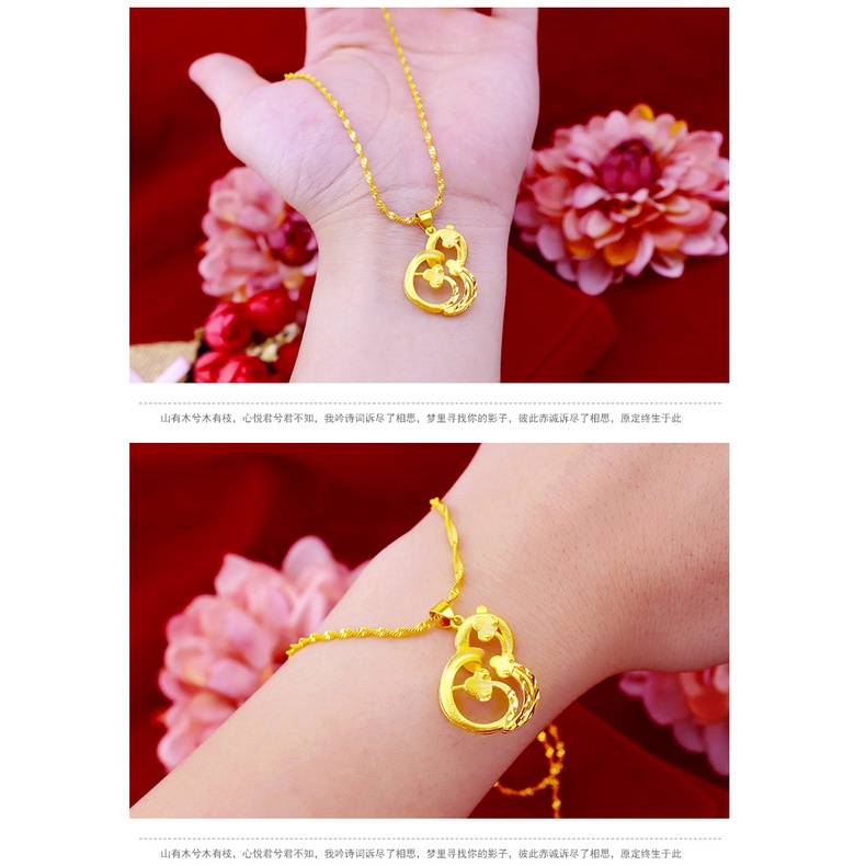 Goldkingdom Perhiasan Fashion Emas Asli Kadar 375Bangkok Aksesoris Ready Stock Pasir-Peledakan Lapis Emas Labu Kalung Wanita Liontin Sederhana Dan Kaya