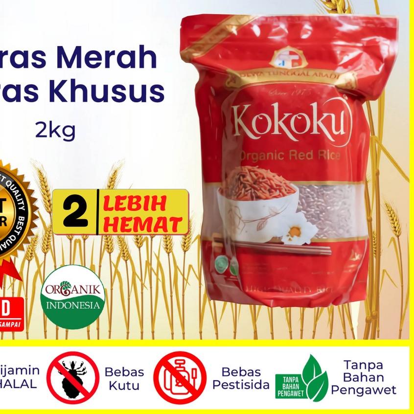 

♦ Beras Online - Beras Merah ORGANIC 2kg Vacuum Kokoku HALAL ♕